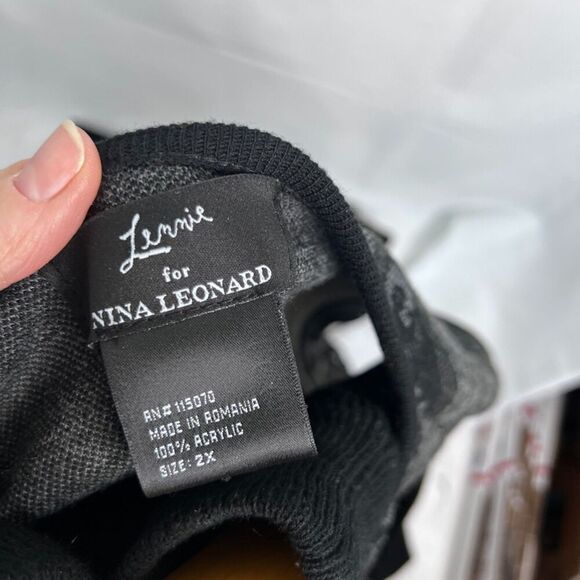 Lennie for Nina Leonard Black Sweater Dress & Shawl Cardigan (Attached) Sz 2X - Picture 13 of 14